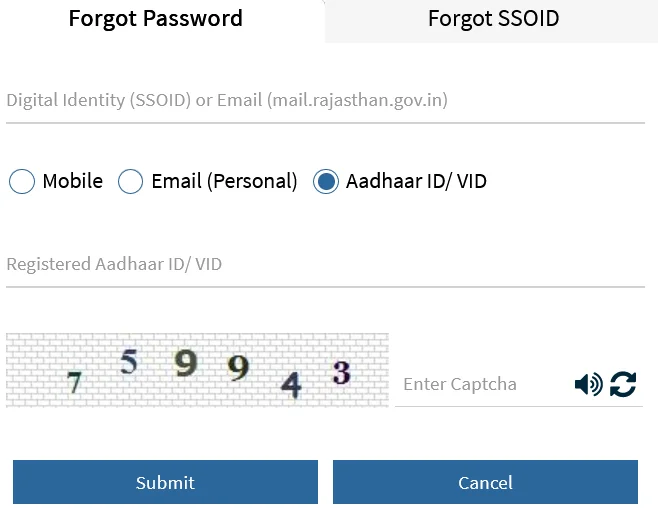 SSO ID Forgot Password 2026: Easy Rajasthan Reset Guide 7 Aadhaar-IDVID-द्वारा-SSO-D-पासवर्ड-रिकवर-करें